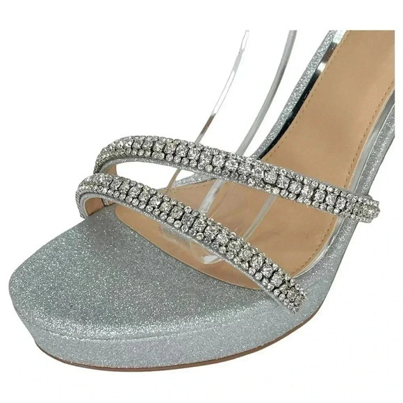 Jewel Badgley Mischka Rochel Silver Glitter Rhinestone Womens Pumps Size 11M - Picture 6 of 12